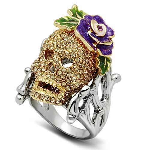 3W002 Gold and Ruthenium White Metal Ring featuring a vibrant citrine yellow top-grade crystal, showcasing elegance and sophistication.