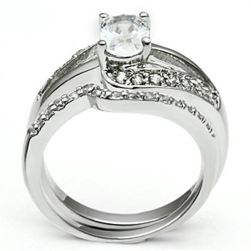 3W022 Rhodium Brass Ring featuring a clear AAA Grade CZ stone, showcasing its elegant design and shiny finish.
