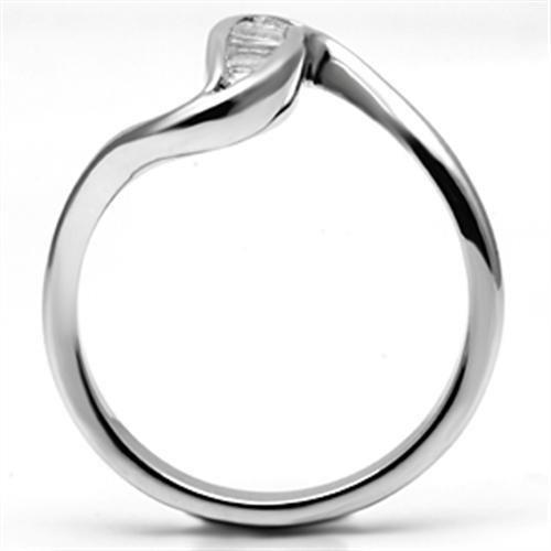 3W024 Rhodium Brass Ring featuring a clear AAA Grade CZ stone, showcasing its elegant design and shiny finish.