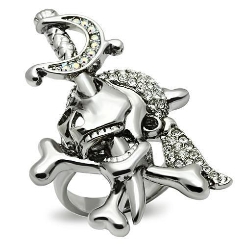 3W003 Ruthenium White Metal Ring featuring a clear top grade crystal centerpiece, showcasing its elegant design and luxurious finish.