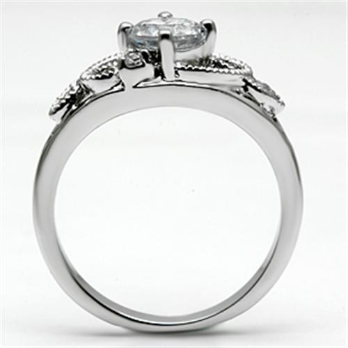 3W034 Rhodium Brass Ring featuring a clear AAA Grade CZ center stone, elegantly designed for versatile wear.