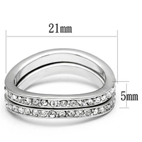 3W053 Rhodium Brass Ring featuring a clear top grade crystal, showcasing its elegant design and shiny finish.