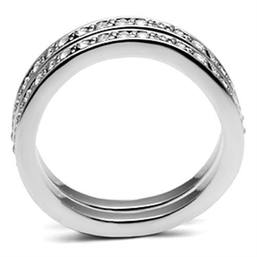 3W053 Rhodium Brass Ring featuring a clear top grade crystal, showcasing its elegant design and shiny finish.