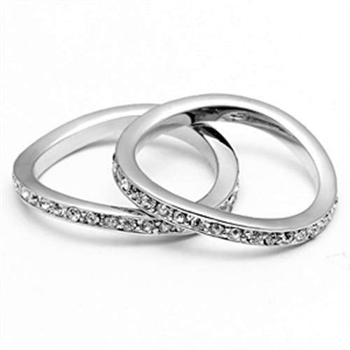 3W053 Rhodium Brass Ring featuring a clear top grade crystal, showcasing its elegant design and shiny finish.