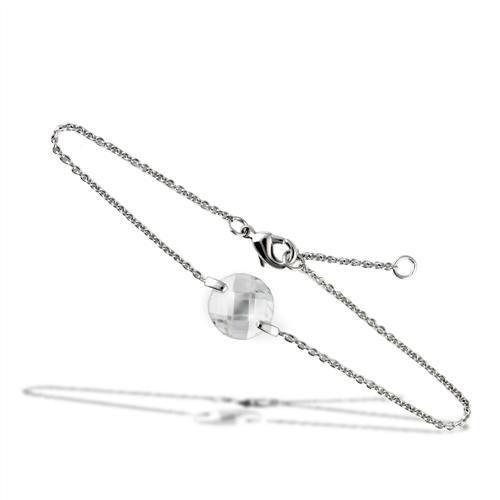 3W066 Rhodium Brass Bracelet featuring a clear AAA Grade CZ center stone, showcasing its elegant design and shiny finish.