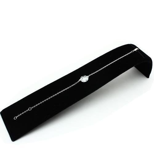 3W066 Rhodium Brass Bracelet featuring a clear AAA Grade CZ center stone, showcasing its elegant design and shiny finish.