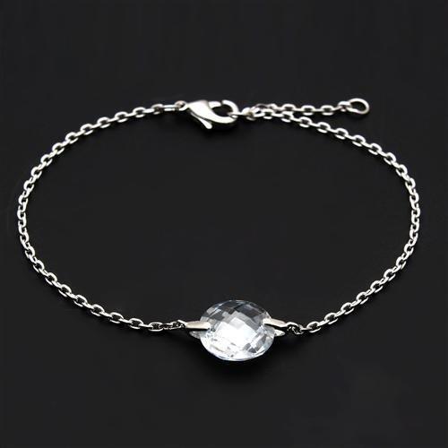 3W066 Rhodium Brass Bracelet featuring a clear AAA Grade CZ center stone, showcasing its elegant design and shiny finish.