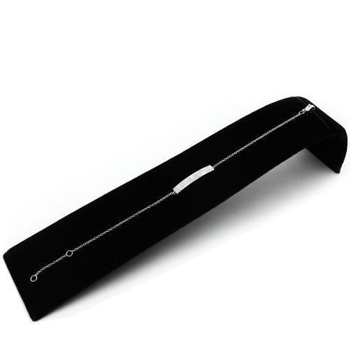 3W068 Rhodium Brass Bracelet featuring a clear AAA Grade CZ stone, showcasing its elegant design and shiny finish.