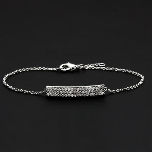 3W068 Rhodium Brass Bracelet featuring a clear AAA Grade CZ stone, showcasing its elegant design and shiny finish.