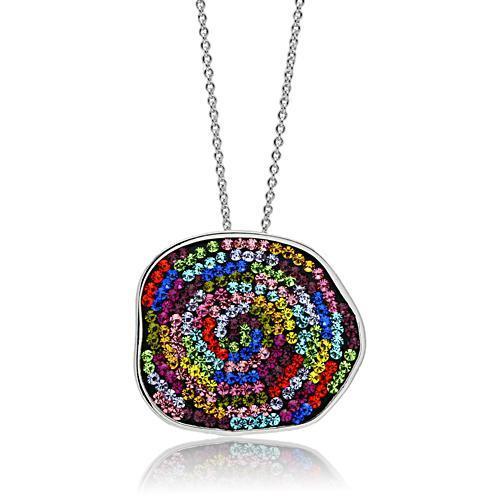 3W071 Rhodium Brass Pendant showcasing multi-color top grade crystals, elegantly designed for versatile wear.