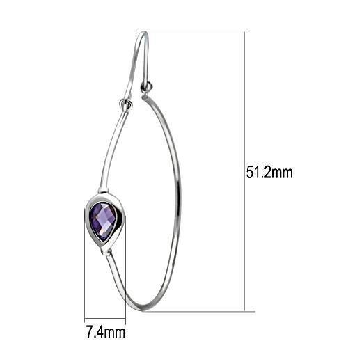 Elegant 3W099 Rhodium Brass Earrings featuring AAA Grade CZ in Amethyst, showcasing their beautiful design and color.