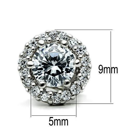 Elegant 3W096 Rhodium Brass Earrings featuring clear AAA Grade CZ stones, showcasing a luxurious design.