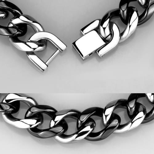 High polished stainless steel bracelet featuring a jet ceramic center stone, showcasing elegance and modern design.
