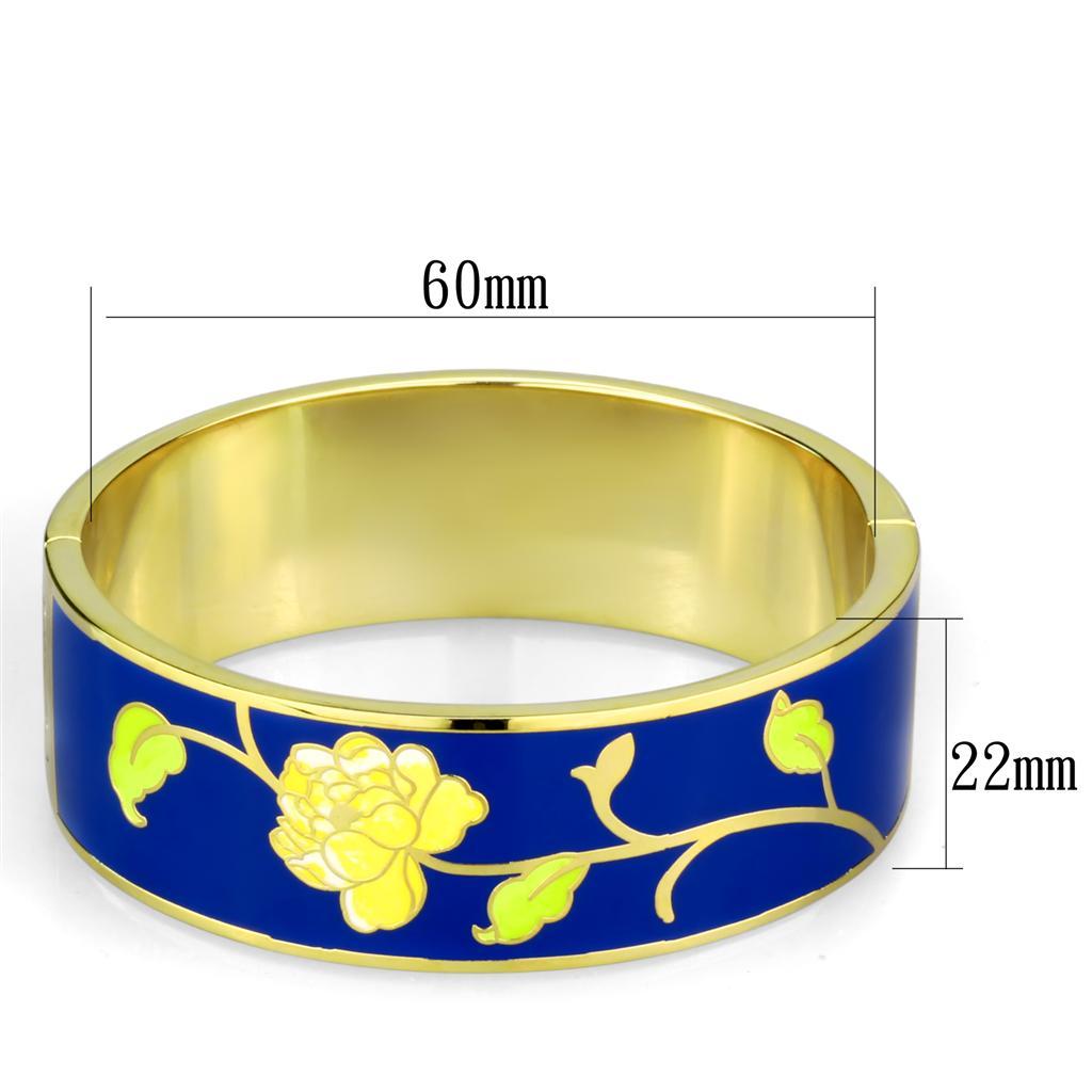 Elegant 3W1018 Gold White Metal Bangle featuring a striking Capri Blue Epoxy centerpiece, perfect for stylish accessorizing.
