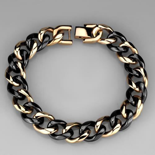 3W1002 IP Rose Gold Stainless Steel Bracelet featuring a ceramic center stone in jet color, showcasing elegance and durability.
