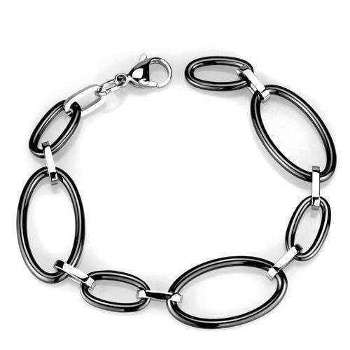 3W1003 High Polished Stainless Steel Bracelet featuring a jet ceramic center stone, showcasing a sleek and modern design.