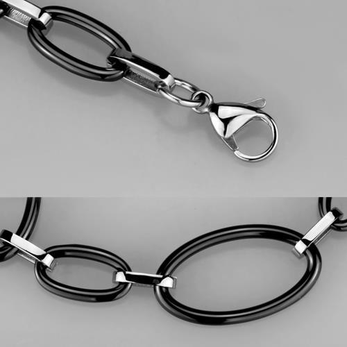 3W1003 High Polished Stainless Steel Bracelet featuring a jet ceramic center stone, showcasing a sleek and modern design.