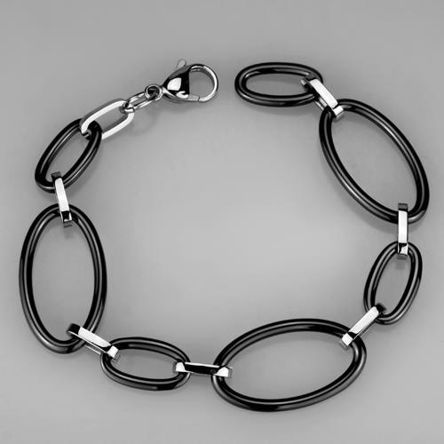 3W1003 High Polished Stainless Steel Bracelet featuring a jet ceramic center stone, showcasing a sleek and modern design.