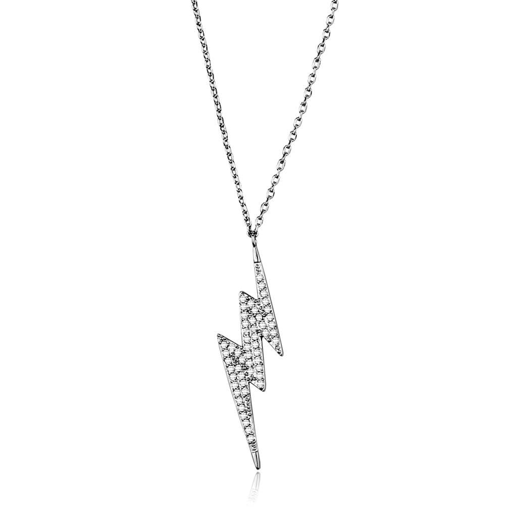 3W1038 Rhodium Brass Chain Pendant featuring a clear AAA Grade CZ stone, elegantly designed for versatile wear.