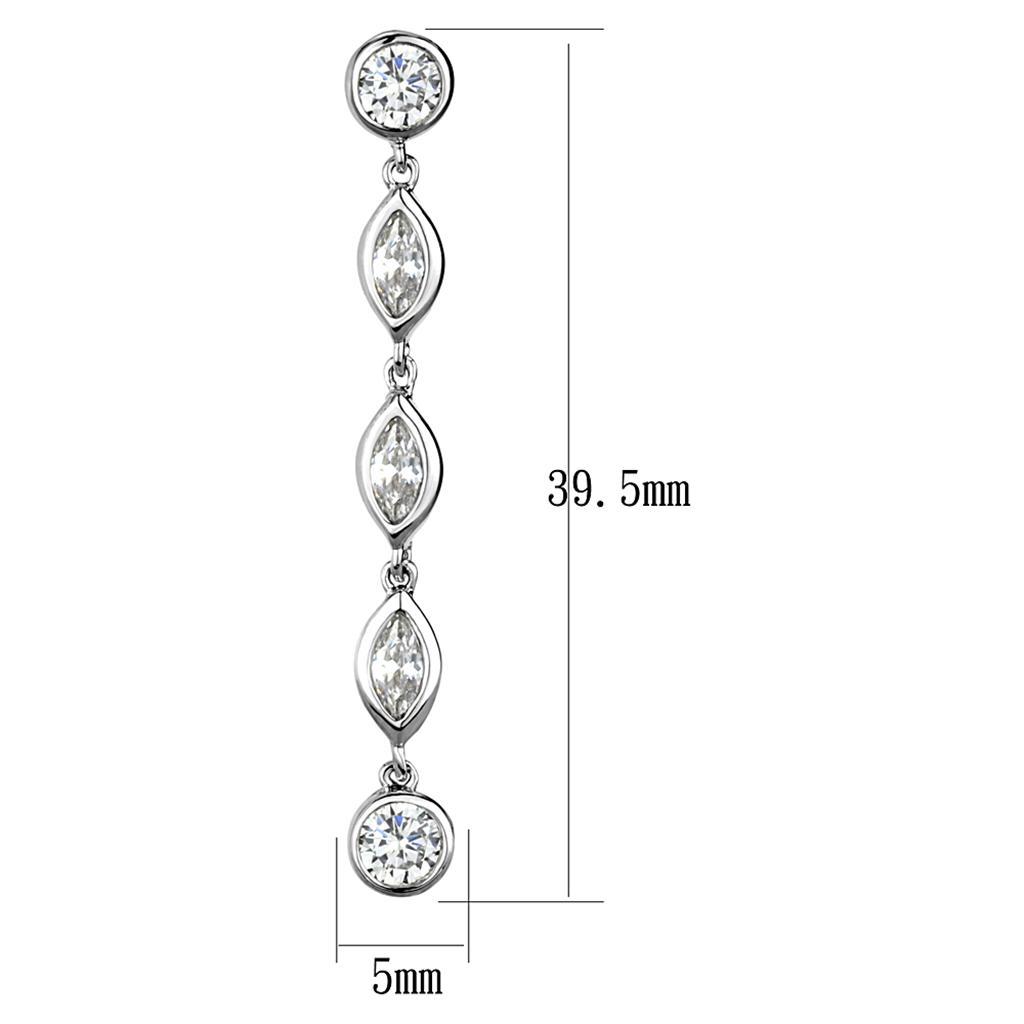 Elegant 3W1049 Rhodium Brass Earrings featuring AAA Grade Clear CZ stone, showcasing a luxurious design.