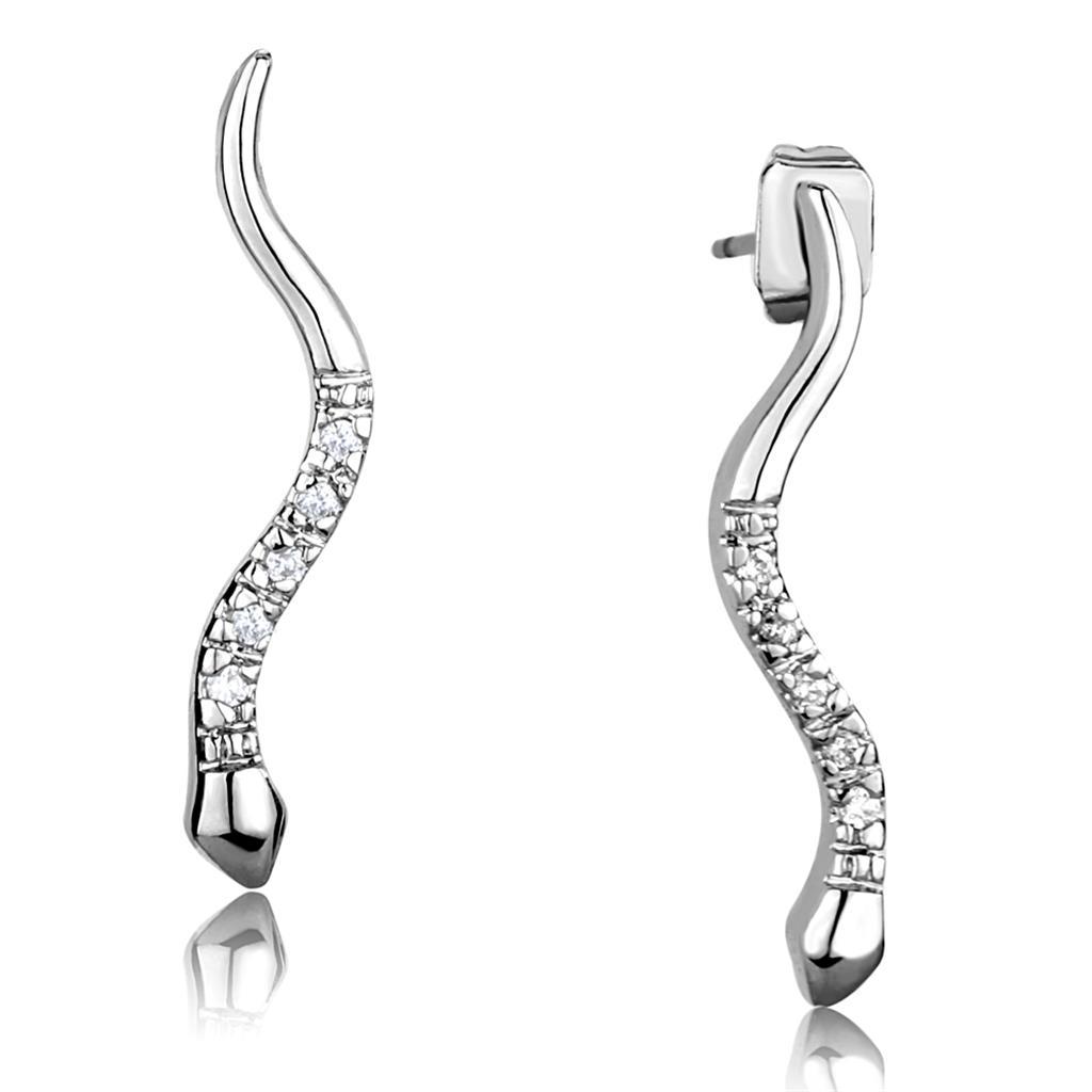 Elegant 3W1051 Rhodium Brass Earrings featuring AAA Grade Clear CZ stones, showcasing a brilliant shine and lightweight design.