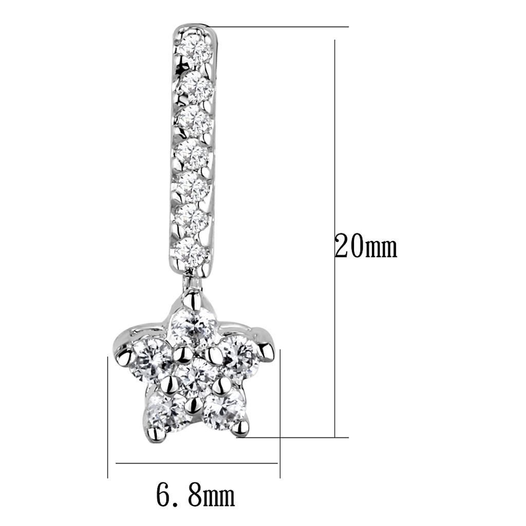 Elegant 3W1056 Rhodium Brass Earrings featuring AAA Grade Clear CZ stone, showcasing a luxurious design.