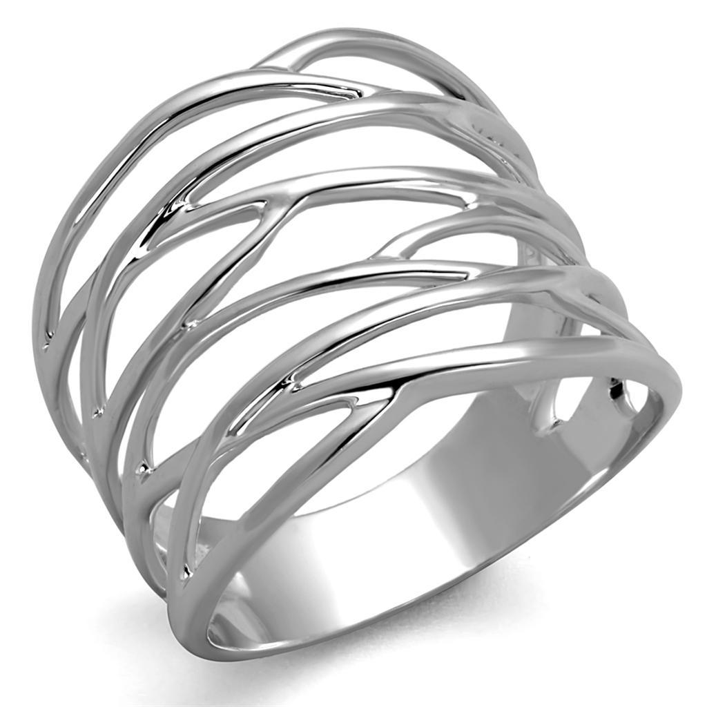 3W1065 Rhodium Brass Ring with a sleek, polished finish, showcasing its elegant design without any center stone.