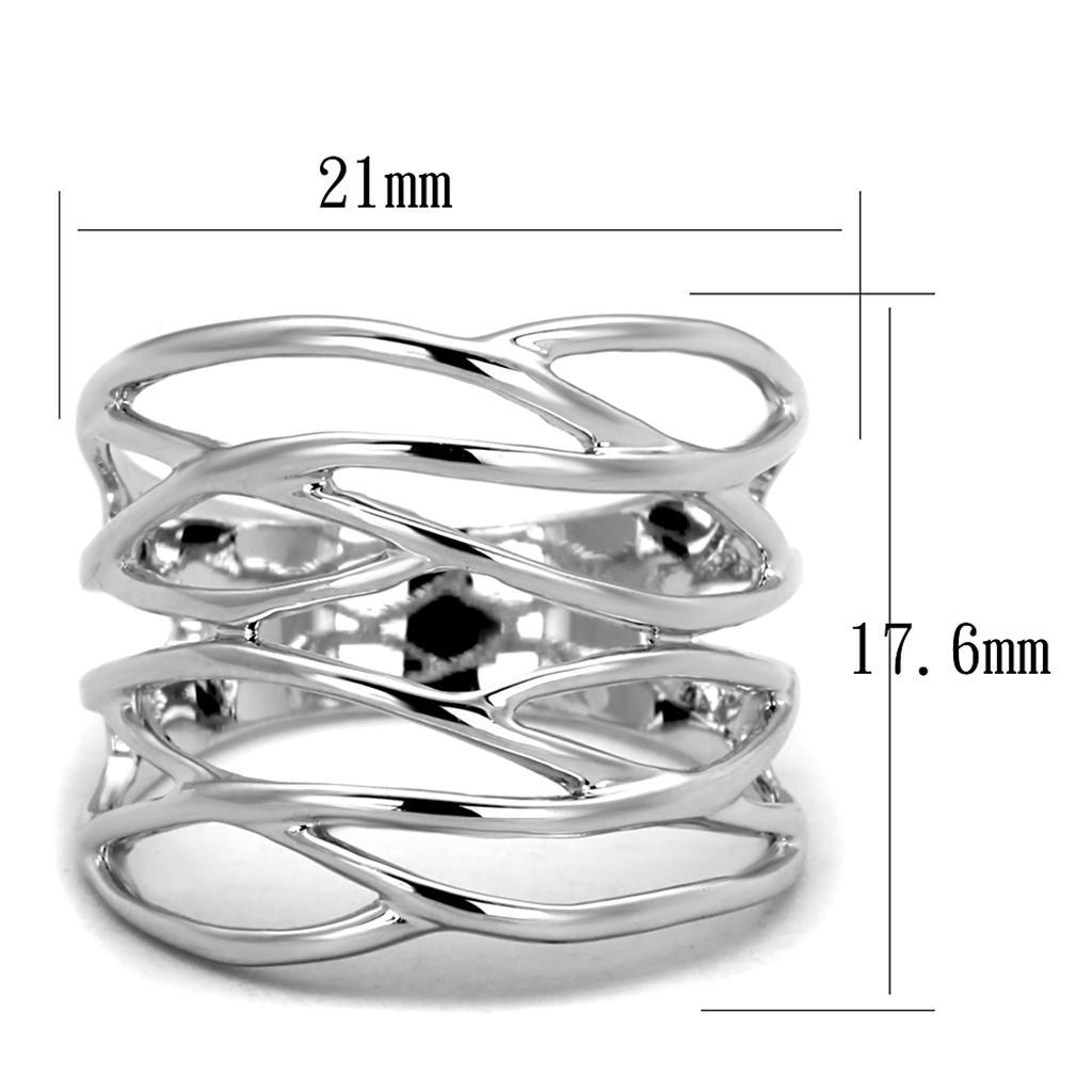 3W1065 Rhodium Brass Ring with a sleek, polished finish, showcasing its elegant design without any center stone.
