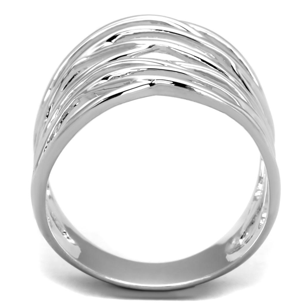 3W1065 Rhodium Brass Ring with a sleek, polished finish, showcasing its elegant design without any center stone.
