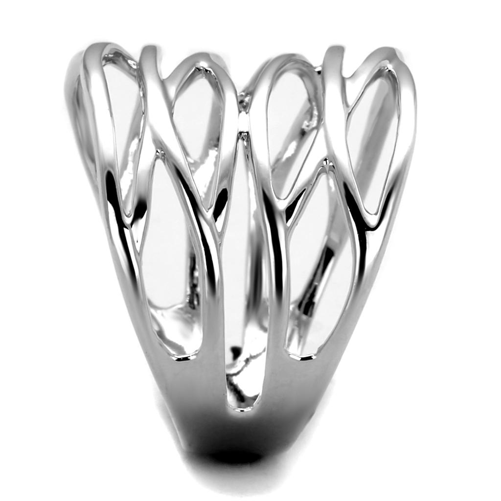 3W1065 Rhodium Brass Ring with a sleek, polished finish, showcasing its elegant design without any center stone.