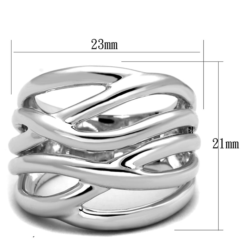 A sleek rhodium brass ring with a polished finish, showcasing its minimalist design without any stones.
