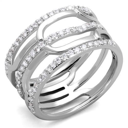 3W1070 Rhodium Brass Ring featuring a clear AAA Grade CZ stone, showcasing its elegant design and shiny finish.