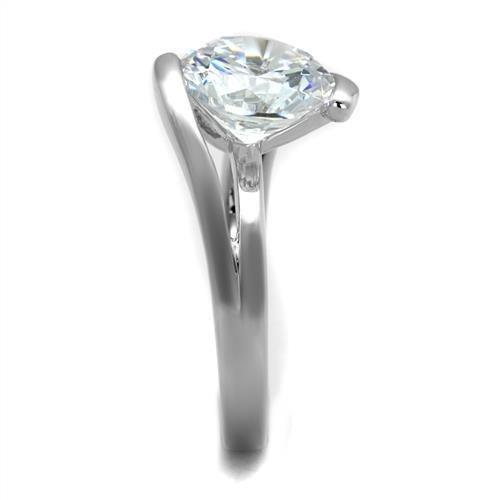 3W1072 Rhodium Brass Ring featuring a clear AAA Grade CZ stone, elegantly designed with a shiny finish.