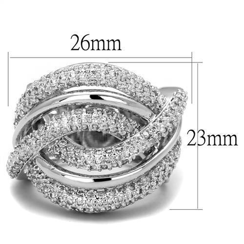 3W1081 Rhodium Brass Ring featuring a clear AAA Grade CZ stone, showcasing its elegant design and shiny finish.