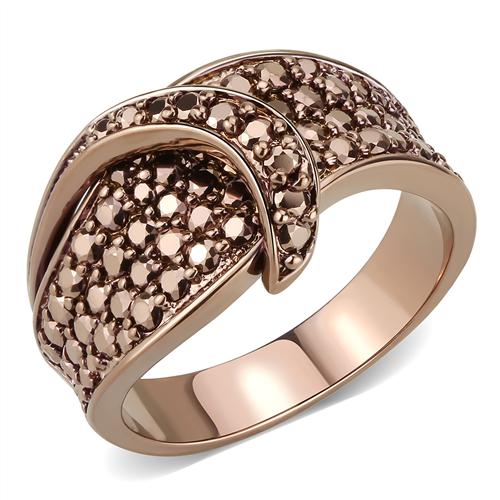 3W1099 IP Coffee light Brass Ring featuring AAA Grade CZ in Light Coffee, showcasing its elegant design and sparkling center stone.