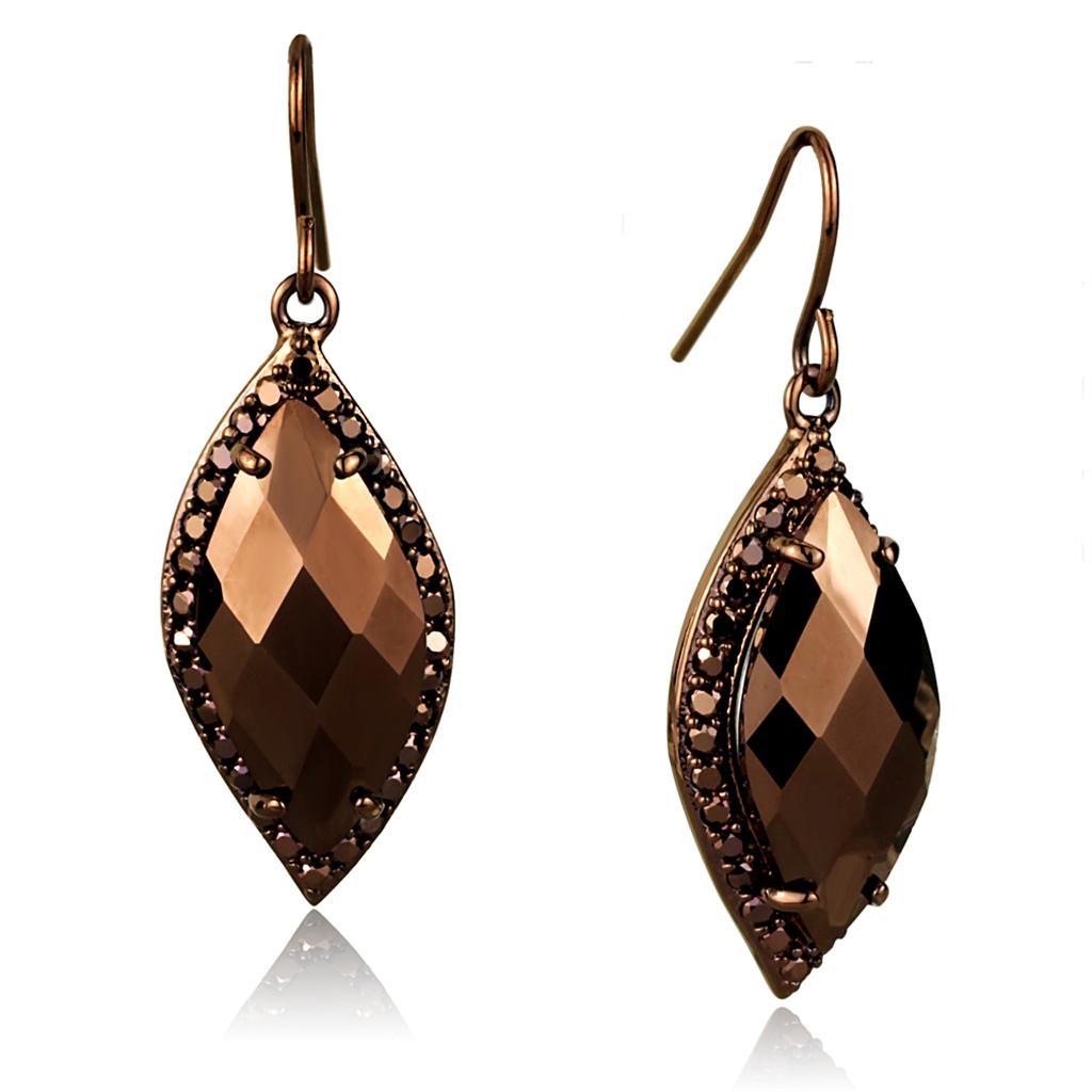 3W1112 IP Coffee light Brass Earrings featuring AAA Grade CZ stones in light coffee color, showcasing elegant design and craftsmanship.