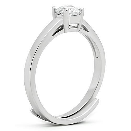 3W112 Rhodium Brass Ring featuring a clear AAA Grade CZ center stone, showcasing its elegant design and high-quality craftsmanship.