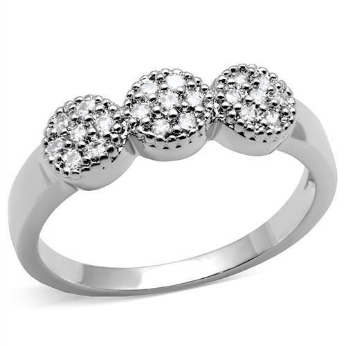 3W1220 Rhodium Brass Ring featuring a clear AAA Grade CZ stone, showcasing its elegant design and luxurious finish.