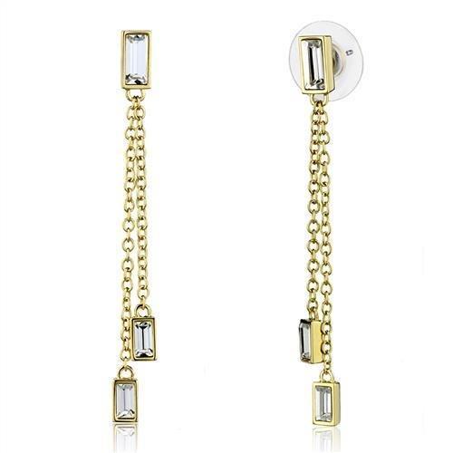 Elegant gold brass earrings featuring a clear top-grade crystal centerpiece, perfect for any occasion.