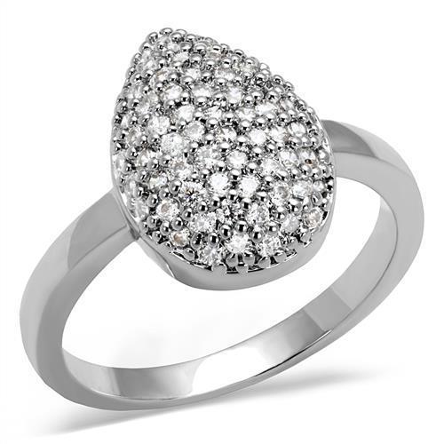 3W1211 Rhodium Brass Ring featuring a clear AAA Grade CZ center stone, showcasing elegance and craftsmanship.
