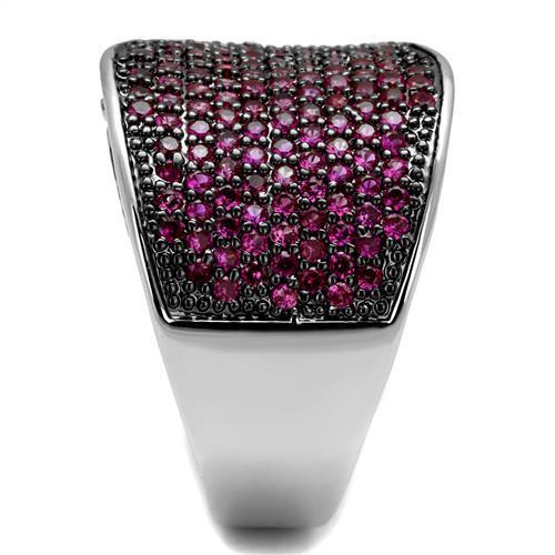 3W1217 Rhodium and Ruthenium Brass Ring featuring AAA Grade CZ in Ruby, showcasing its elegant design and vibrant color.