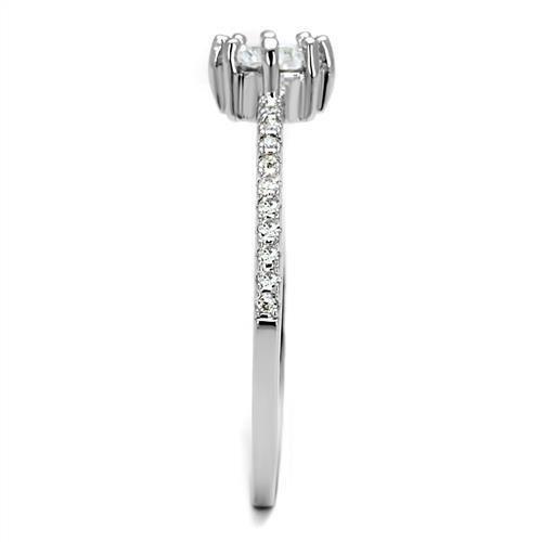 3W1233 Rhodium Brass Ring featuring a clear AAA Grade CZ stone, showcasing its elegant design and sparkling finish.