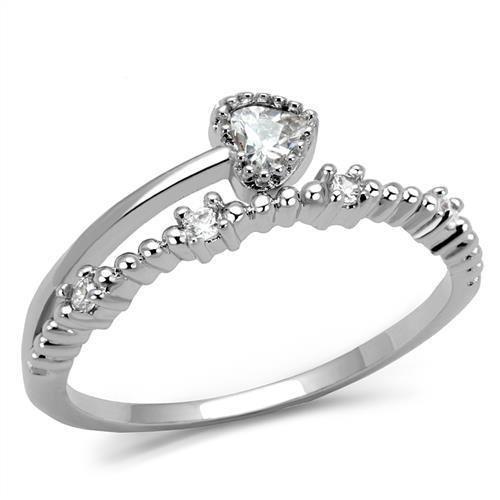 3W1223 Rhodium Brass Ring featuring a clear AAA Grade CZ stone, showcasing its elegant design and luxurious finish.