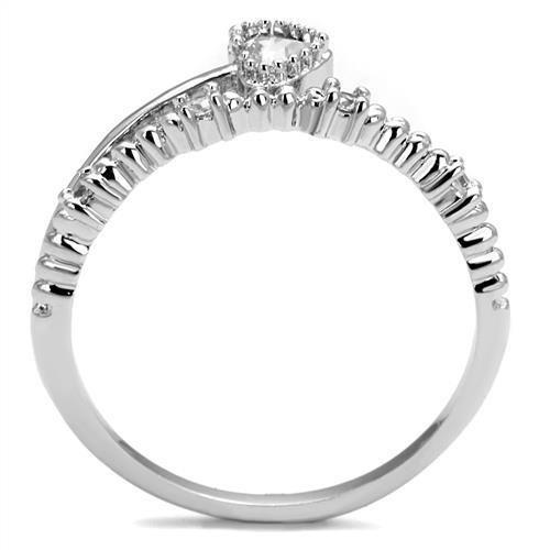 3W1223 Rhodium Brass Ring featuring a clear AAA Grade CZ stone, showcasing its elegant design and luxurious finish.