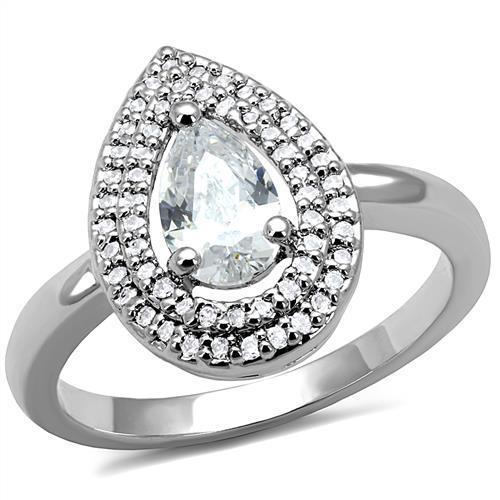 3W1242 Rhodium Brass Ring featuring a clear AAA Grade CZ stone, showcasing its elegant design and luxurious finish.