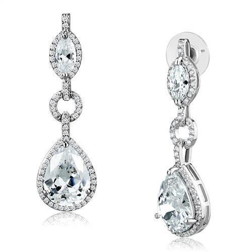 3W1247 Rhodium Brass Jewelry Set featuring AAA Grade CZ stones in clear, showcasing elegant design and sparkling brilliance.