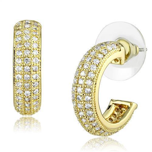 Elegant gold brass earrings featuring AAA grade clear CZ stones, perfect for any occasion.