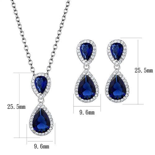 3W1264 Rhodium Brass Jewelry Set featuring synthetic glass center stone in Montana color, elegantly designed for stylish wear.