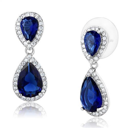 3W1264 Rhodium Brass Jewelry Set featuring synthetic glass center stone in Montana color, elegantly designed for stylish wear.