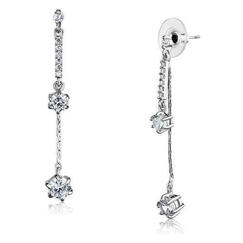 Elegant Rhodium Brass Earrings featuring AAA Grade CZ in Clear, showcasing their brilliant sparkle and lightweight design.